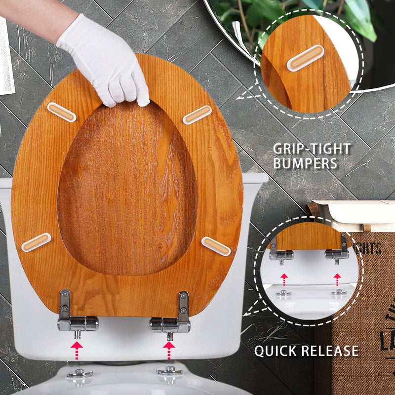 Angel Shield Toilet Seat Round Wood with Slow Close,Easy Clean,Quick-Release Hinges (Round,Dark Walnut) - Image 4